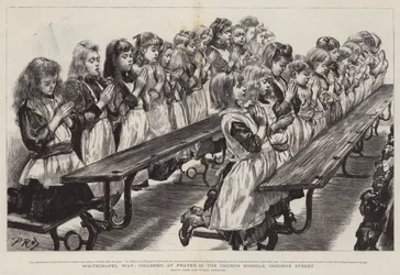 Whitechapel Way, Kinder beim Gebet in den Kirchenschulen, Osborne Street